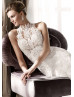 High Neck Ivory Lace Sheer Back Wedding Dress